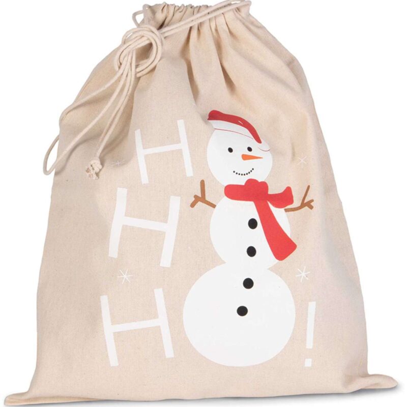 ki0745-natural-a1 Kimood COTTON BAG WITH SNOWMAN DESIGN AND DRAWCORD CLOSURE - Φυσικό