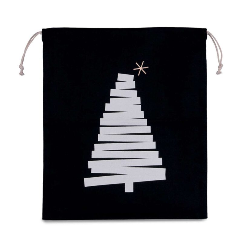 ki0746-black-a1 Kimood COTTON BAG WITH CHRISTMAS TREE DESIGN AND DRAWCORD CLOSURE - Μαύρο