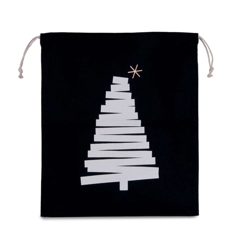 Kimood COTTON BAG WITH CHRISTMAS TREE DESIGN AND DRAWCORD CLOSURE - Μαύρο