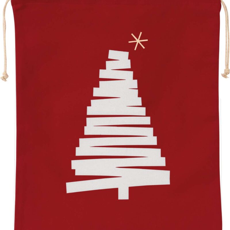 ki0746-cherry_red-a1 Kimood COTTON BAG WITH CHRISTMAS TREE DESIGN AND DRAWCORD CLOSURE - Κόκκινο Κεράσι