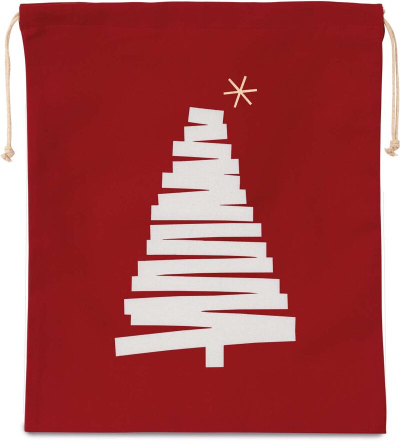Kimood COTTON BAG WITH CHRISTMAS TREE DESIGN AND DRAWCORD CLOSURE - Κόκκινο Κεράσι