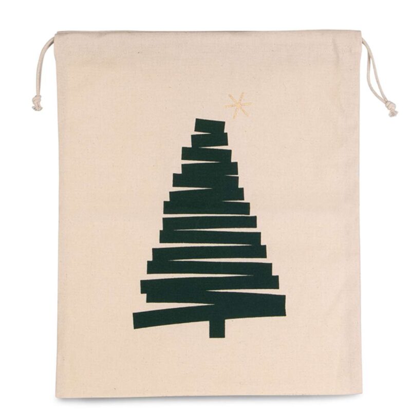 ki0746-natural-a1 Kimood COTTON BAG WITH CHRISTMAS TREE DESIGN AND DRAWCORD CLOSURE - Φυσικό
