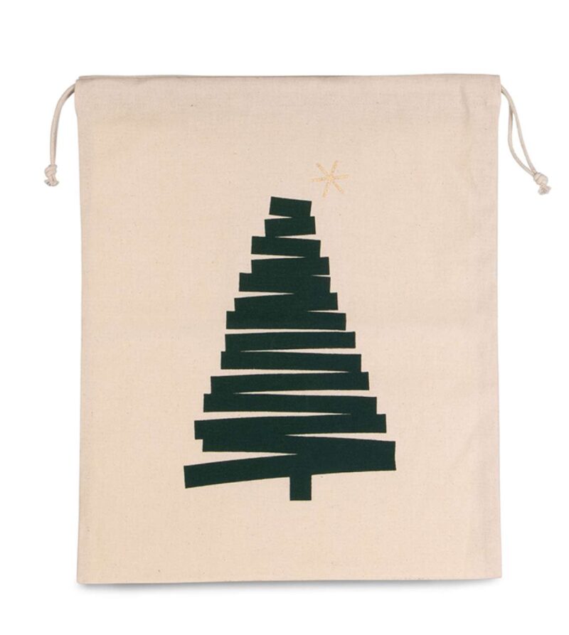 Kimood COTTON BAG WITH CHRISTMAS TREE DESIGN AND DRAWCORD CLOSURE - Φυσικό