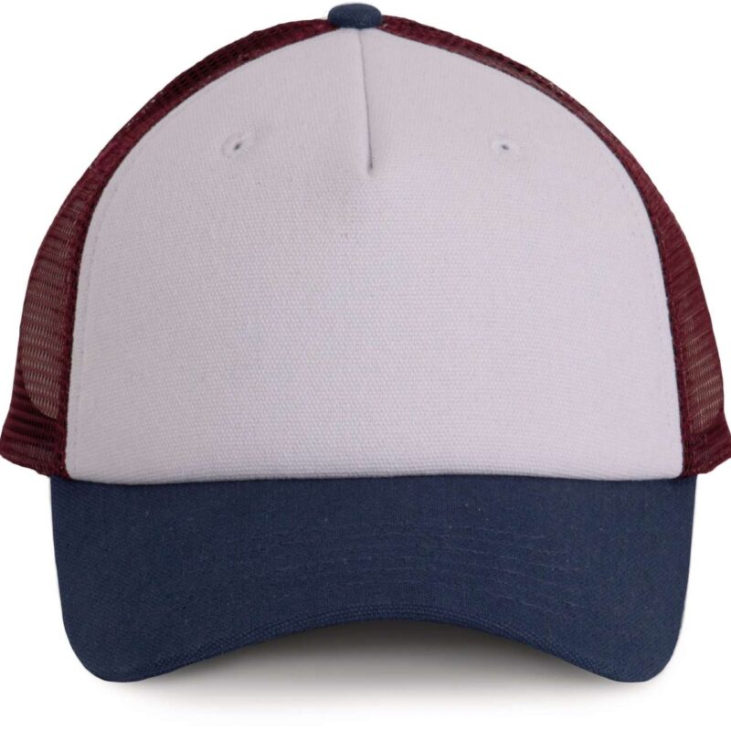 kp170-whiteindigowine-a1 K-UP TRUCKER CAP - 5 PANELS - White/Indigo/Wine