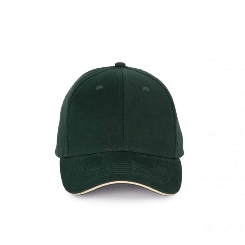 kp185-forest_green_beige-a1 K-UP Καπέλο 6 CAP με CONTRASTING SANDWICH PEAK και PANELS - Δασικό πράσινο/Μπεζ