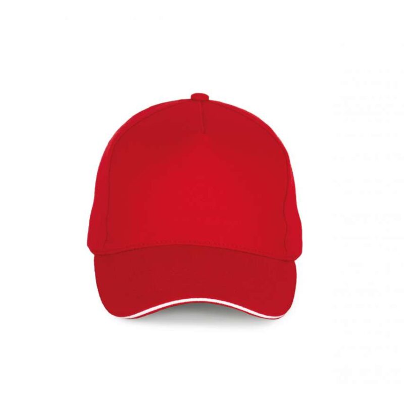 kp189-red_white-a1 K-UP CAP 5 PANELS COTTON SANDWICH - Κόκκινο/Λευκό