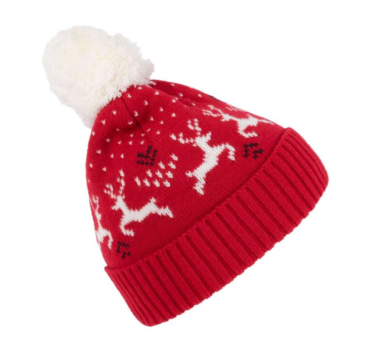 K-UP REINDEER WINTER BEANIE WITH DESIGN - Cherry Red/Natural