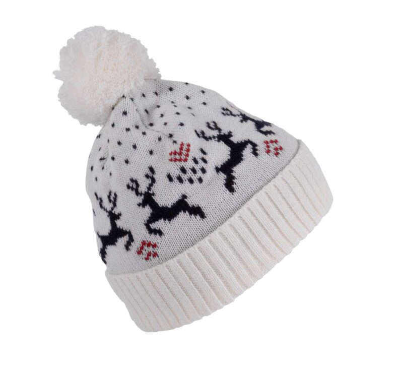 K-UP REINDEER WINTER BEANIE WITH DESIGN - Natural/Night Navy