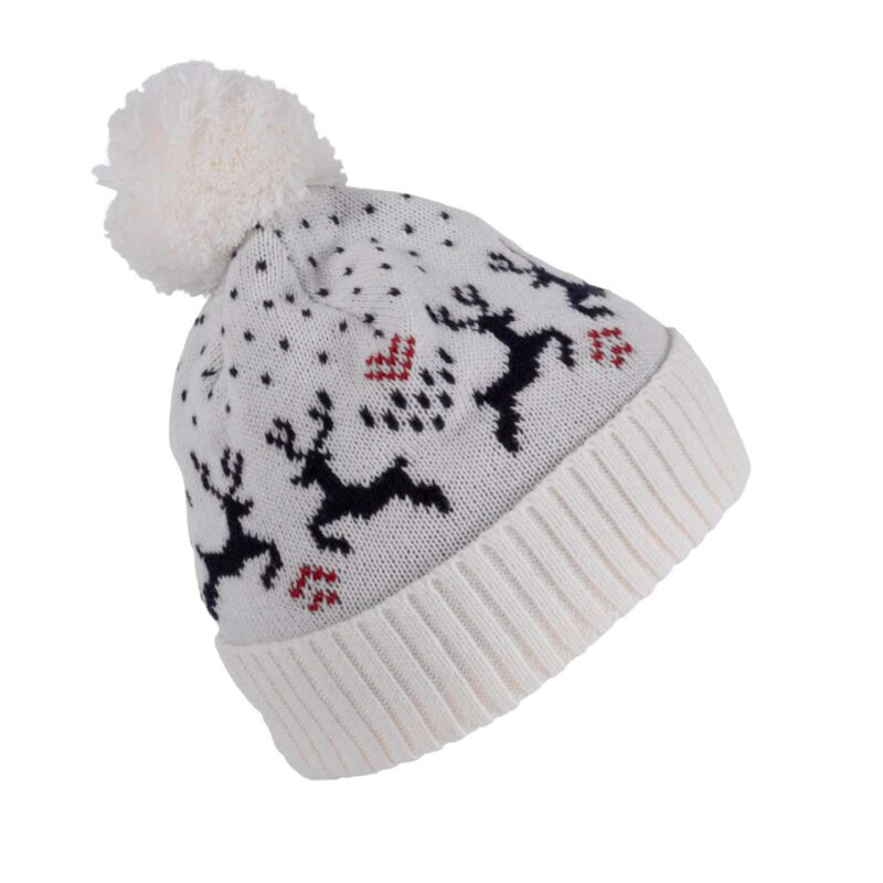 kp512-naturalnight_navy-a1 K-UP REINDEER WINTER BEANIE WITH DESIGN - Natural/Night Navy