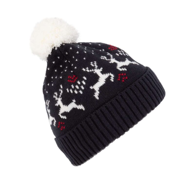 K-UP REINDEER WINTER BEANIE WITH DESIGN - Night Navy/Natural