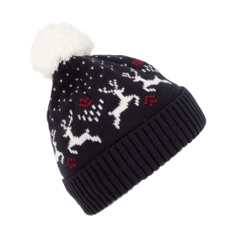 kp512-night_navynatural-a1 K-UP REINDEER WINTER BEANIE WITH DESIGN - Night Navy/Natural