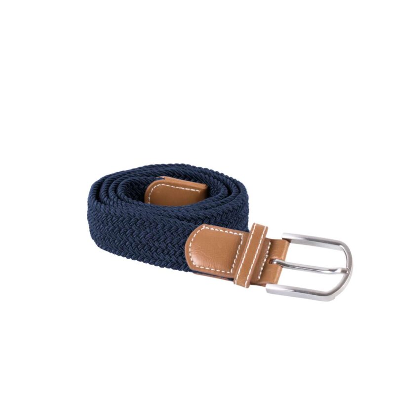 kp805-navy-a2 K-UP BRAIDED ELASTICATED BELT - Navy/Beige