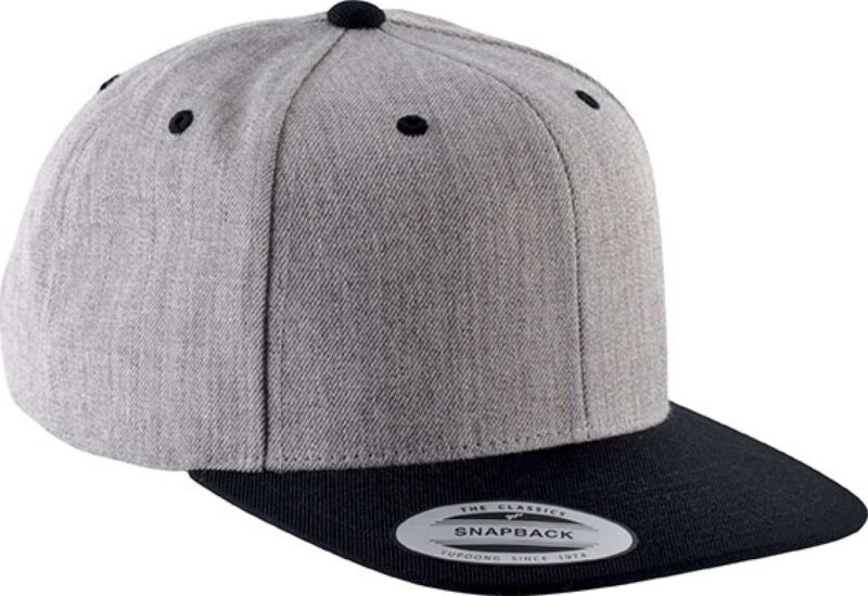 kp910-heather_greyblack-a1 K-UP FLAT PEAK CAP - 6 PANELS - Γκρι μελανζέ / Βασιλικό μπλε