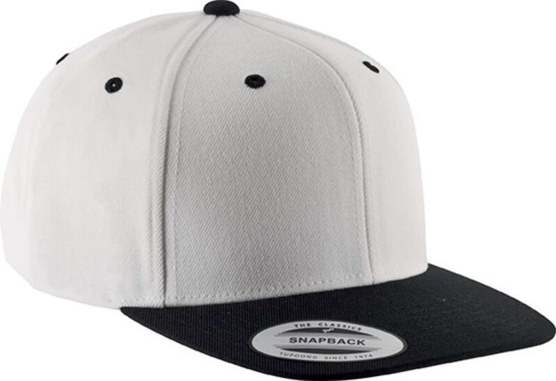 kp910-white_black-a1 K-UP FLAT PEAK CAP - 6 PANELS - Λευκό/Μαύρο