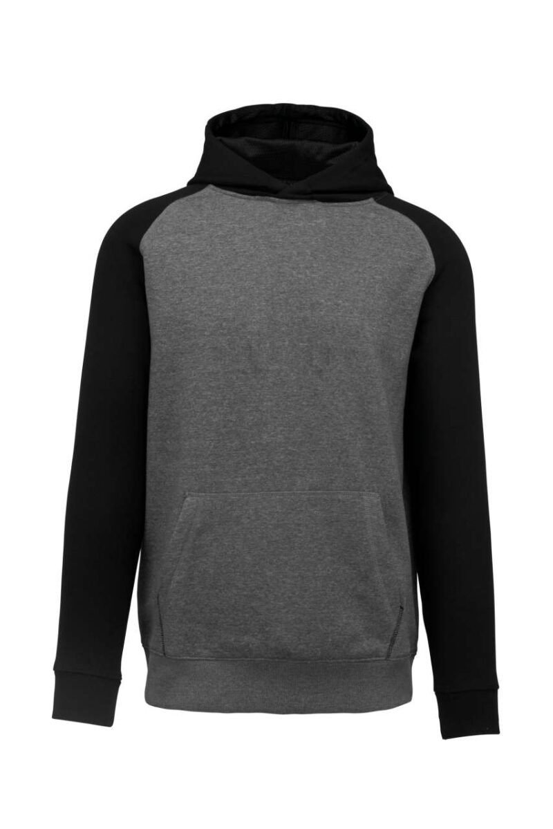 pa370-grey_heatherblack-a1 Proact KIDS' TWO-TONE HOODED SWEATSHIRT - Grey Heather/Black