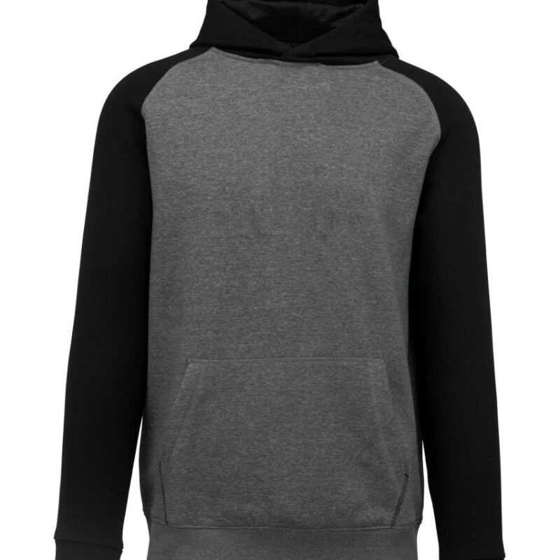 pa370-grey_heatherblack-a1 Proact KIDS' TWO-TONE HOODED SWEATSHIRT - Grey Heather/Sporty Royal Blue