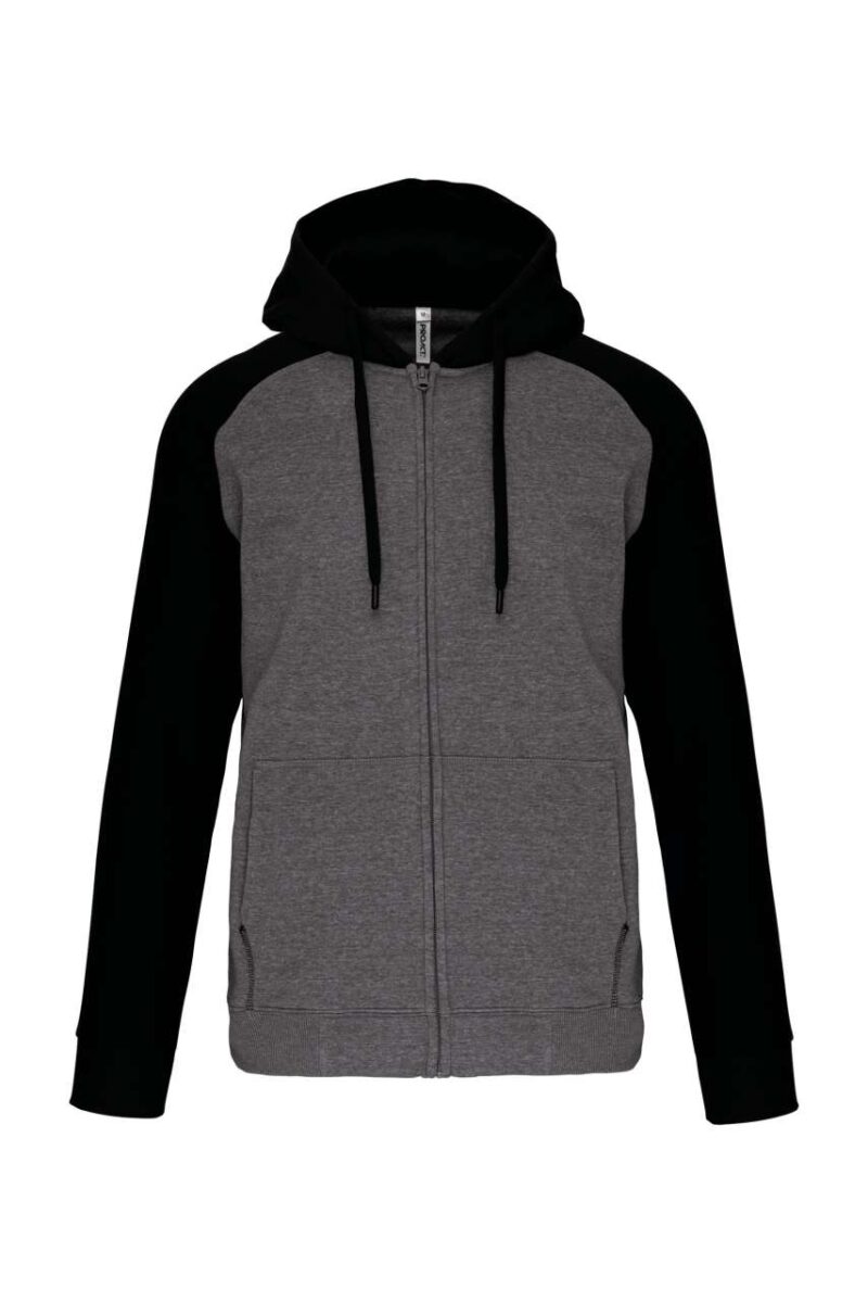 pa380-grey_heatherblack-a1 Proact UNISEX TWO-TONE ZIPPED HOODED FLEECE JACKET - Grey Heather/Black