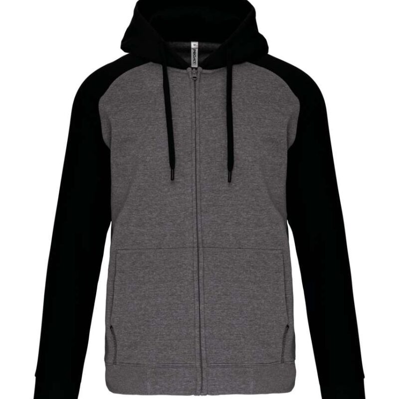 pa380-grey_heatherblack-a1 Proact UNISEX TWO-TONE ZIPPED HOODED FLEECE JACKET - Grey Heather/Sporty Royal Blue
