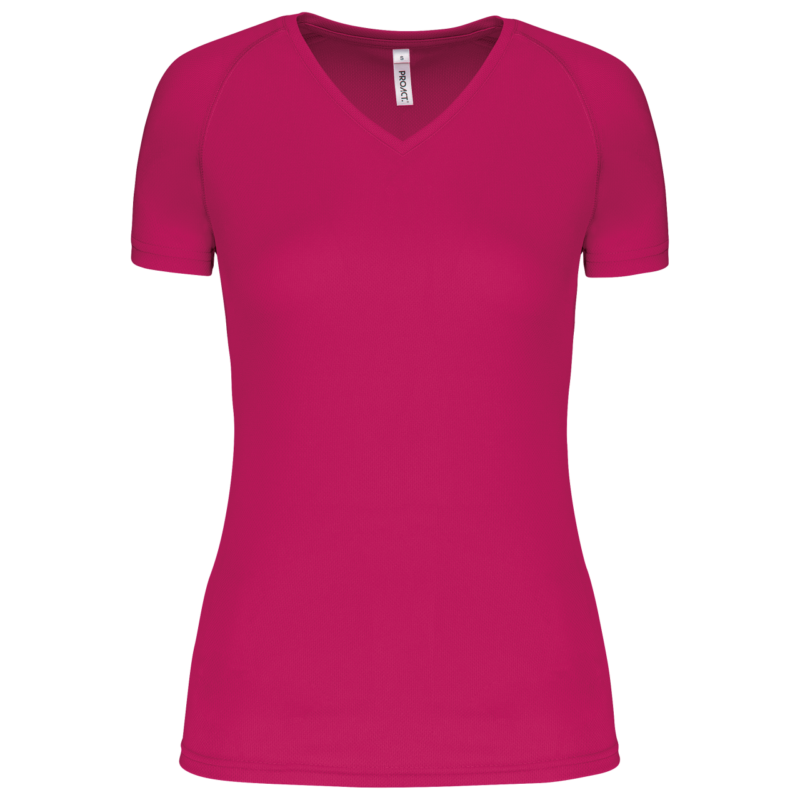 pa477-fuchsia-a1 Proact T-SHIRT LADIES' SHORT-SLEEVED SPORTS V-NECK - Φούξια