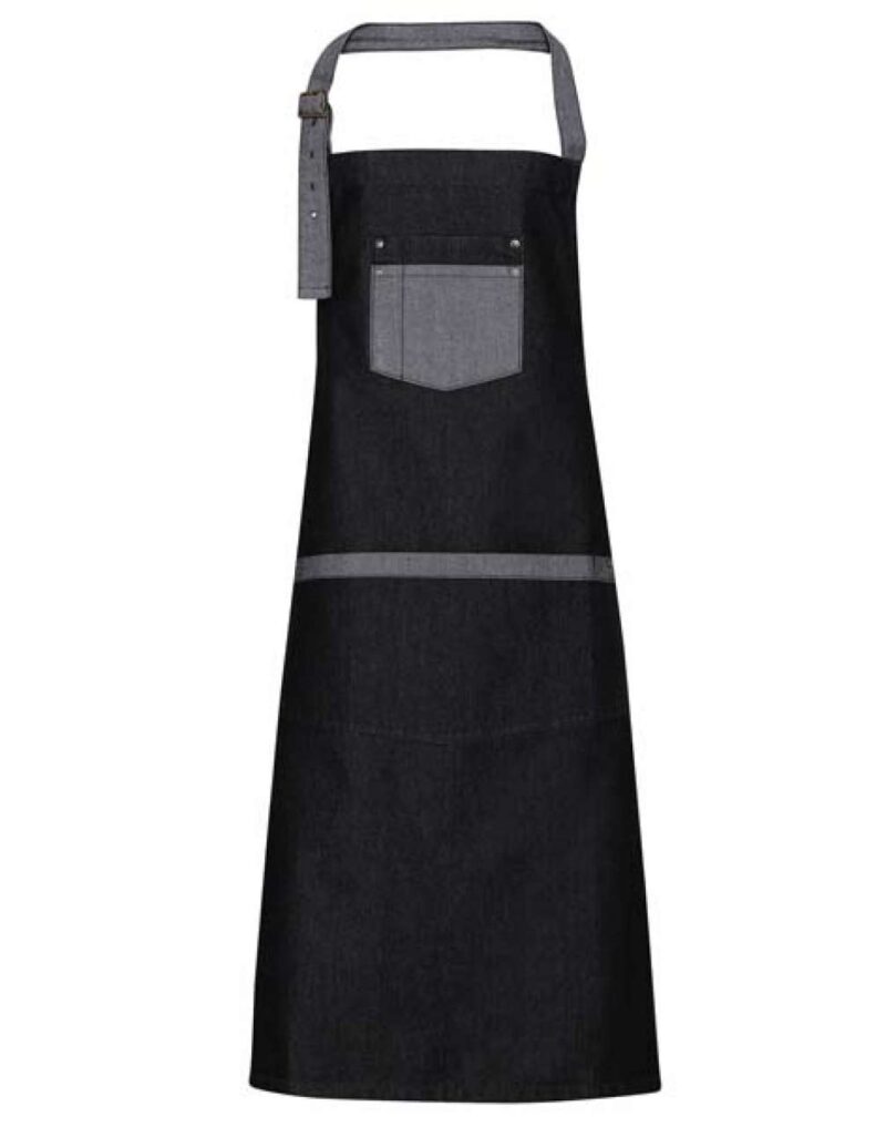 Premier 'DOMAIN' CONTRAST DENIM BIB APRON - Μαύρο Τζιν