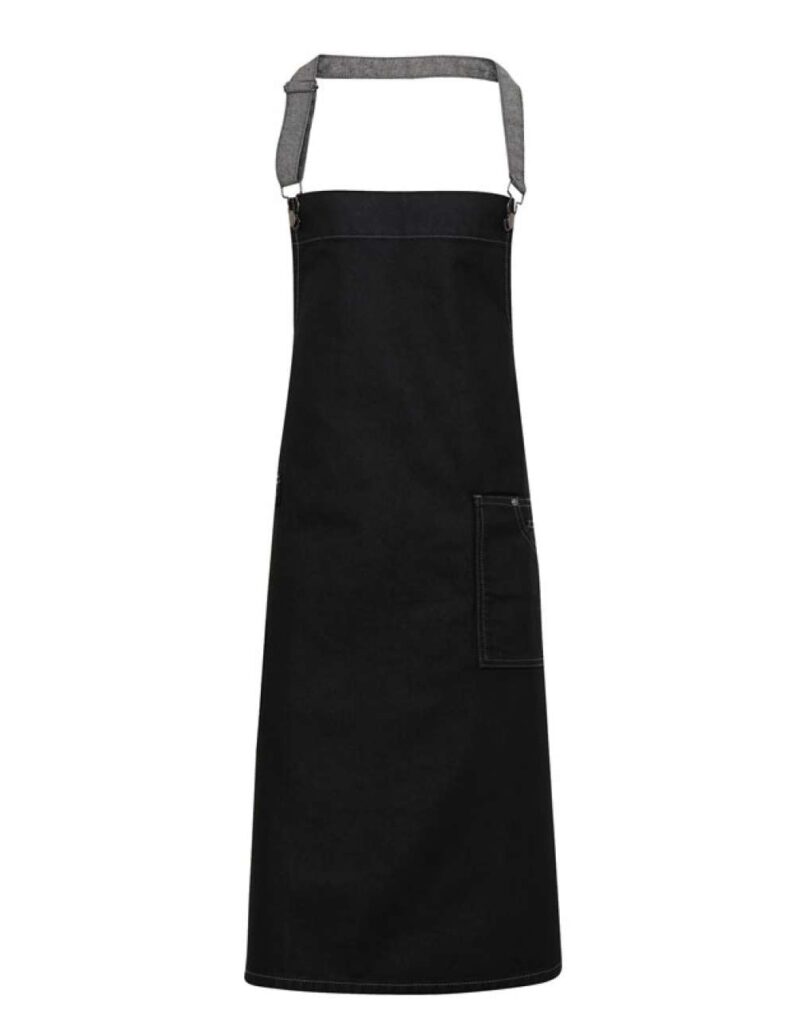 pr134-black_denim-a1 Premier 'DISTRICT' WAXED LOOK DENIM BIB APRON - Μαύρο Τζιν