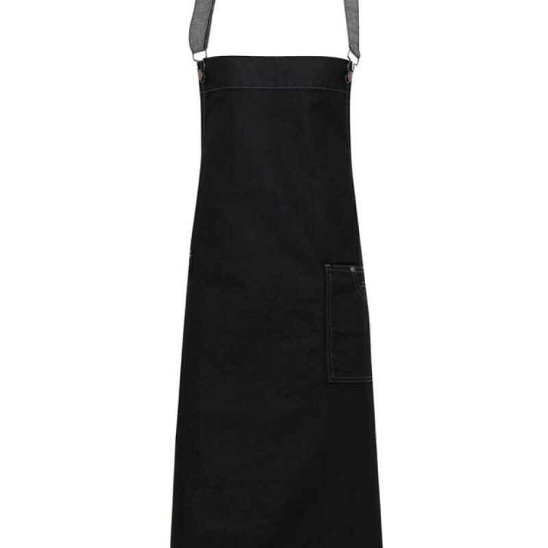 Premier 'DISTRICT' WAXED LOOK DENIM BIB APRON - Μαύρο Τζιν