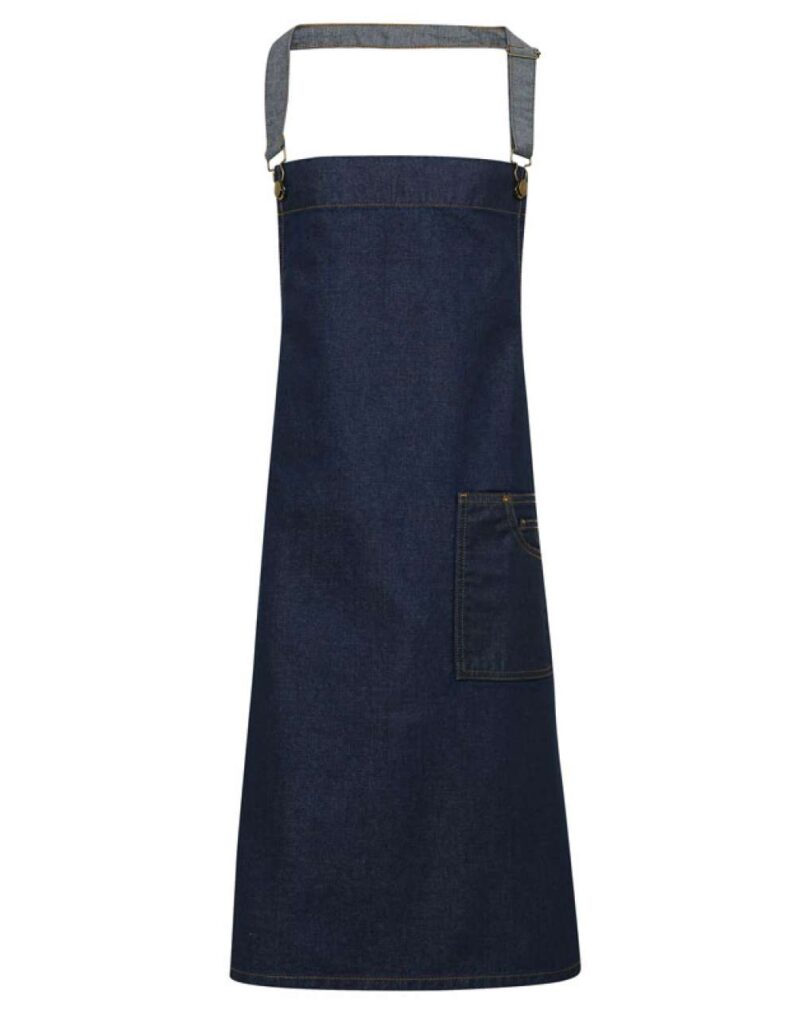 pr134-indigo_denim-a1 Premier 'DISTRICT' WAXED LOOK DENIM BIB APRON - ίντιγκο τζιν
