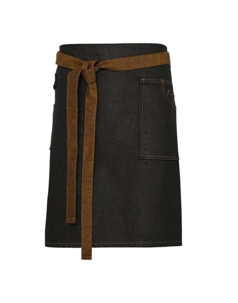 Premier 'DIVISION' WAXED LOOK DENIM WAIST APRON - Black/Tan Denim