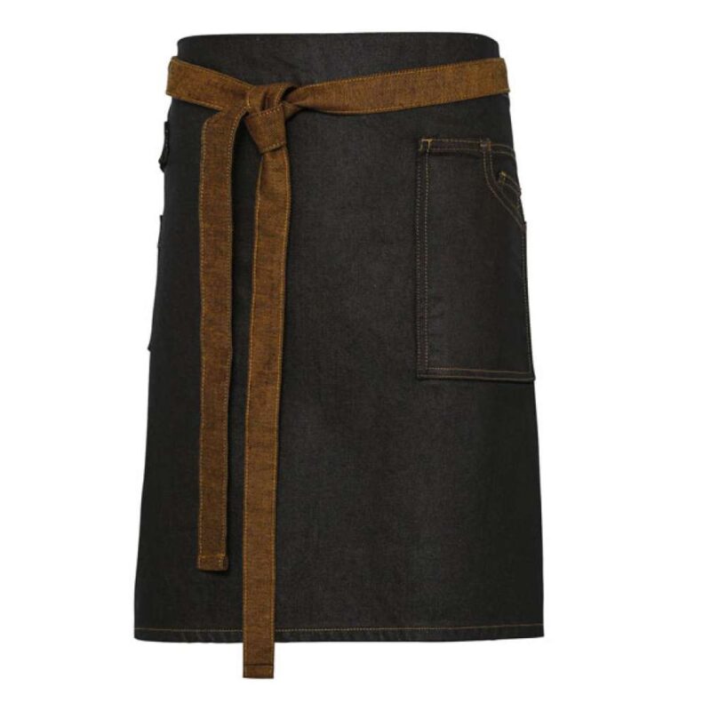 Premier 'DIVISION' WAXED LOOK DENIM WAIST APRON - Black/Tan Denim