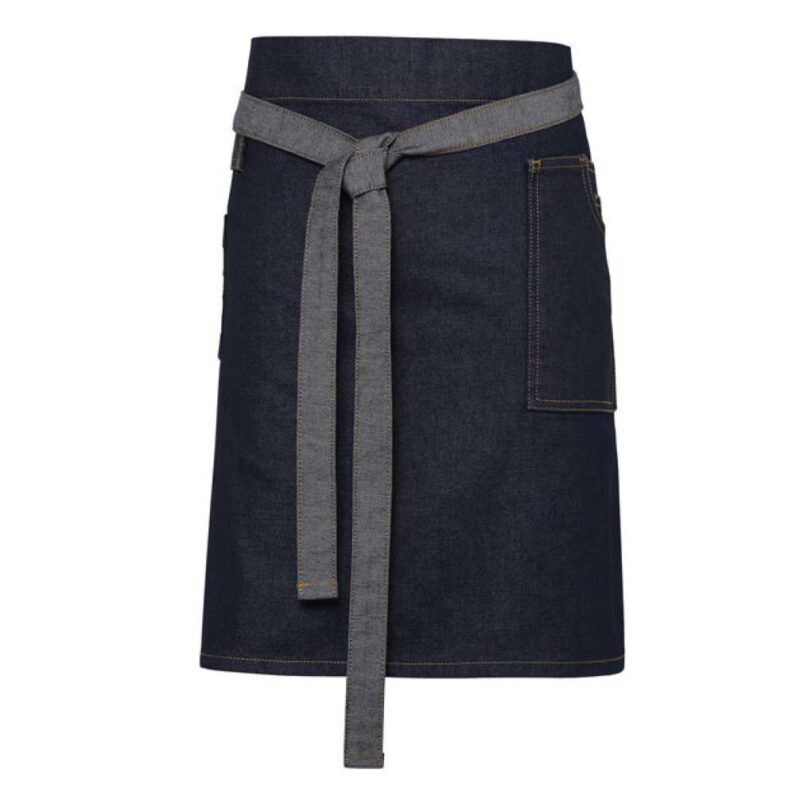 pr135-indigo_denim-a1 Premier 'DIVISION' WAXED LOOK DENIM WAIST APRON - Indigo/Brown Denim