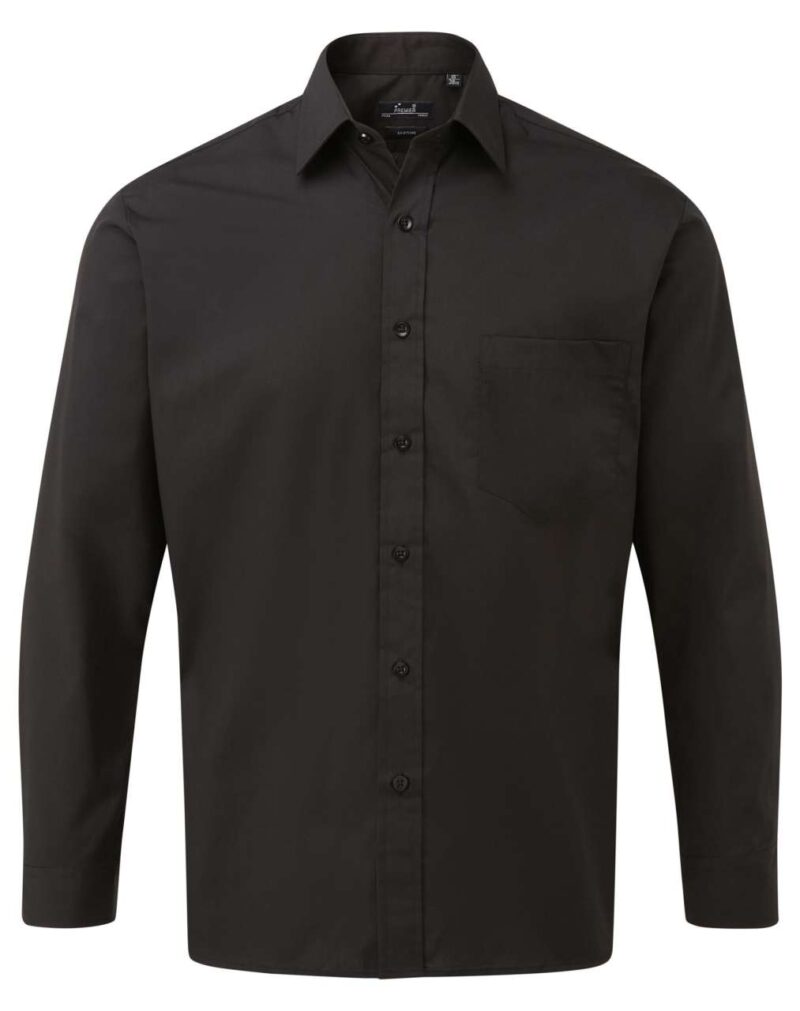 pr200-black-a2 Premier Ανδρικό LONG SLEEVE POPLIN SHIRT - Μαύρο