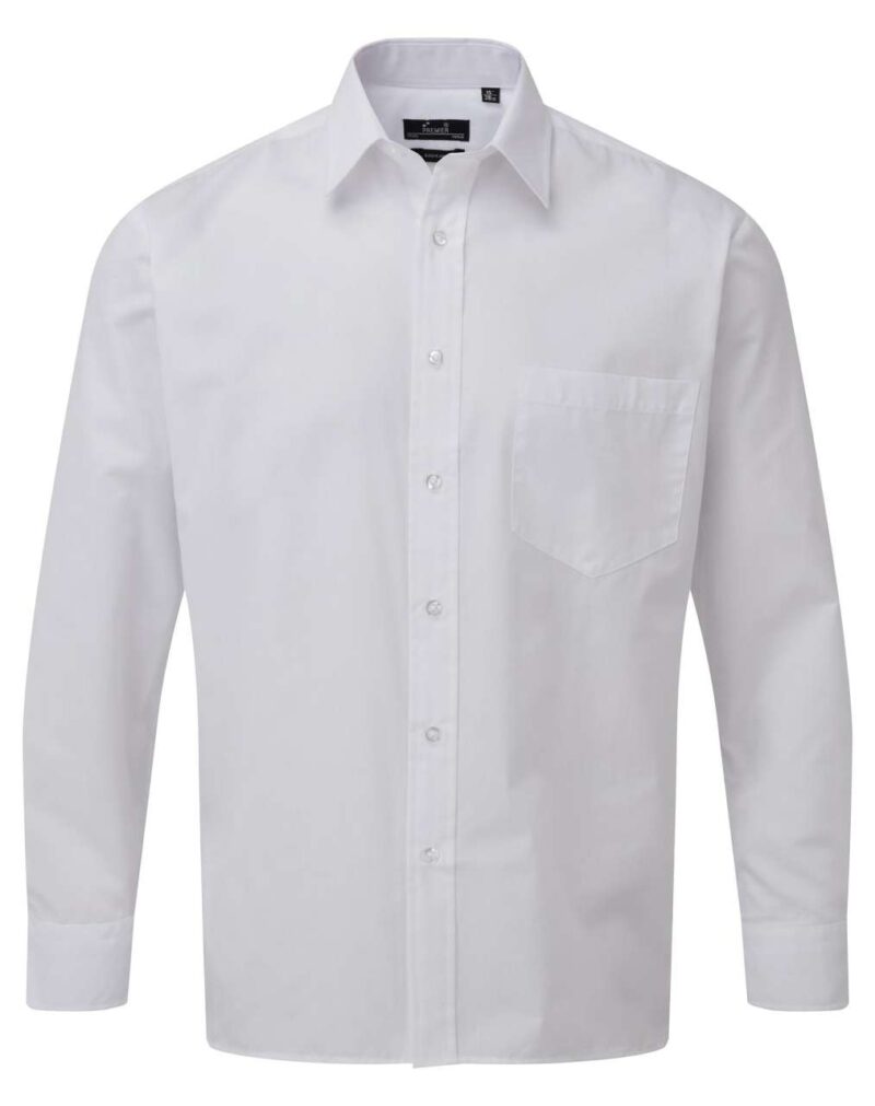 pr200-white-a2 Premier Ανδρικό LONG SLEEVE POPLIN SHIRT - Λευκό