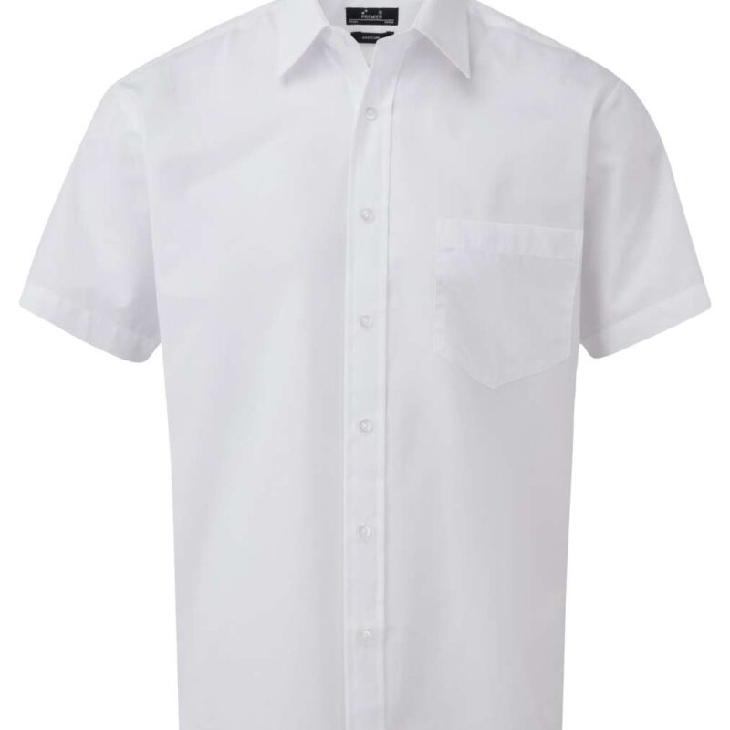 pr202-white-a3 Premier MEN'S SHORT SLEEVE POPLIN SHIRT - Λευκό