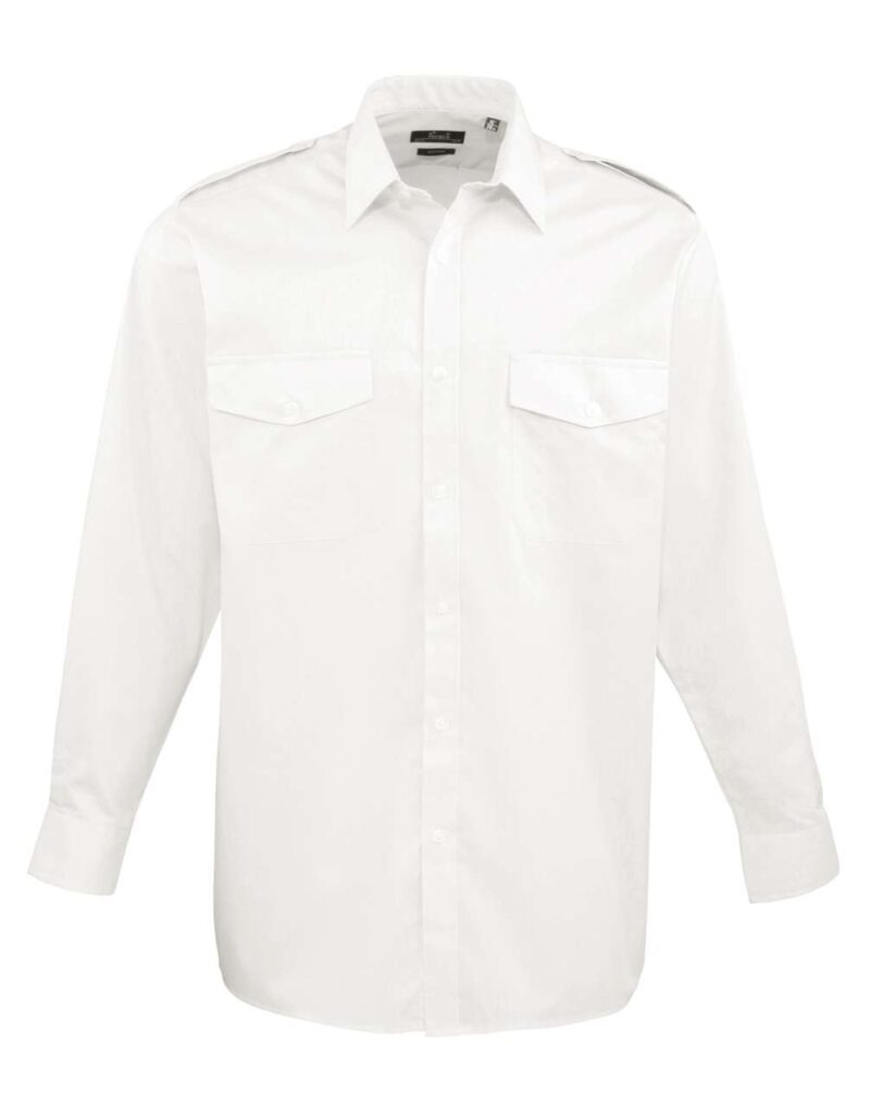 pr210-white-a2 Premier MEN’S LONG SLEEVE PILOT SHIRT - Λευκό