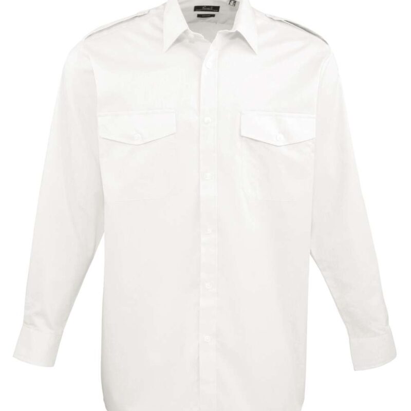 pr210-white-a2 Premier MEN’S LONG SLEEVE PILOT SHIRT - Λευκό
