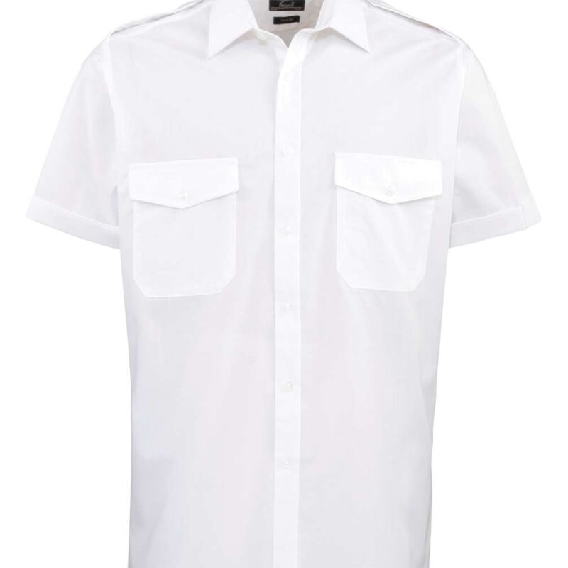 pr212-white-a1 Premier Ανδρικό SHORT SLEEVE PILOT SHIRT - Λευκό