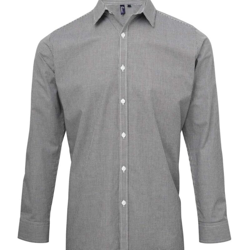 pr220-black_white-a1 Premier SOL'S MEN LONG SLEEVE COTTON SHIRT MICROCHECK - Μαύρο και Λευκό