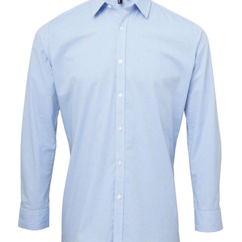 pr220-light_bluewhite-a1 Premier SOL'S MEN LONG SLEEVE COTTON SHIRT MICROCHECK - Γαλάζιο/Λευκό