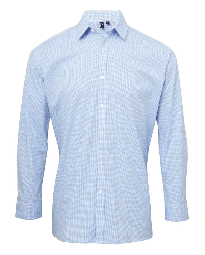 pr220-light_bluewhite-a1 Premier SOL'S MEN LONG SLEEVE COTTON SHIRT MICROCHECK - Γαλάζιο/Λευκό
