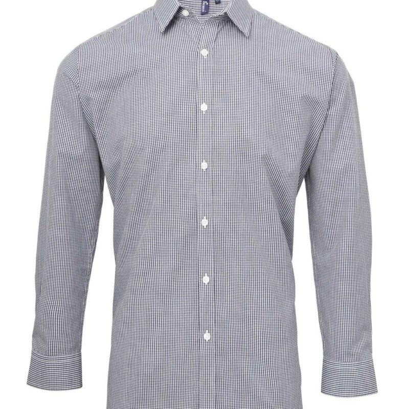 pr220-navy_white-a1 Premier SOL'S MEN LONG SLEEVE COTTON SHIRT MICROCHECK - Μπλε μαριν/Λευκό