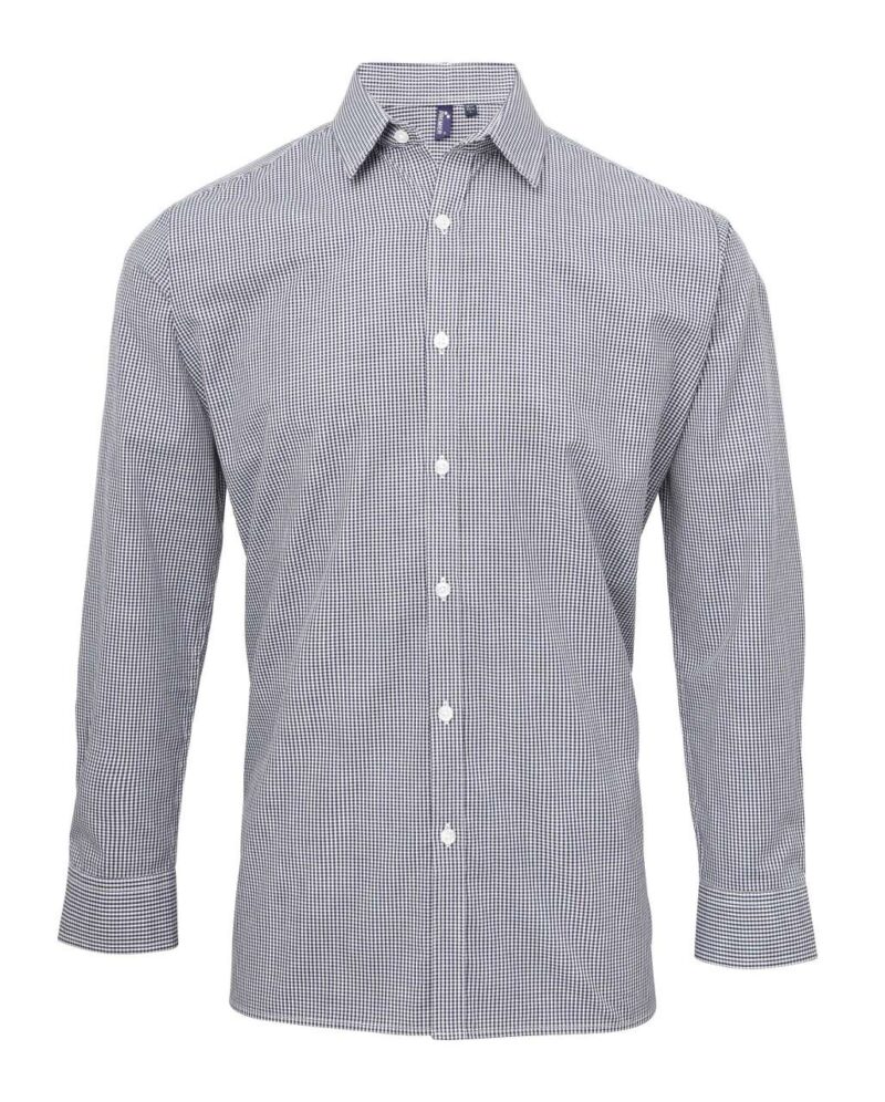 pr220-navy_white-a1 Premier SOL'S MEN LONG SLEEVE COTTON SHIRT MICROCHECK - Μπλε μαριν/Λευκό