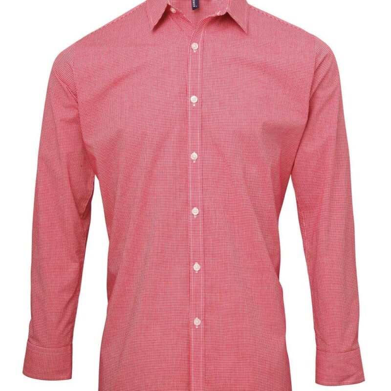 pr220-red_white-a1 Premier SOL'S MEN LONG SLEEVE COTTON SHIRT MICROCHECK - Κόκκινο/Λευκό