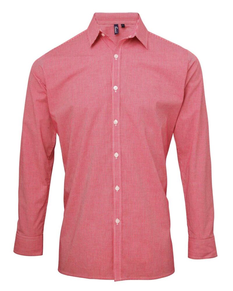 pr220-red_white-a1 Premier SOL'S MEN LONG SLEEVE COTTON SHIRT MICROCHECK - Κόκκινο/Λευκό