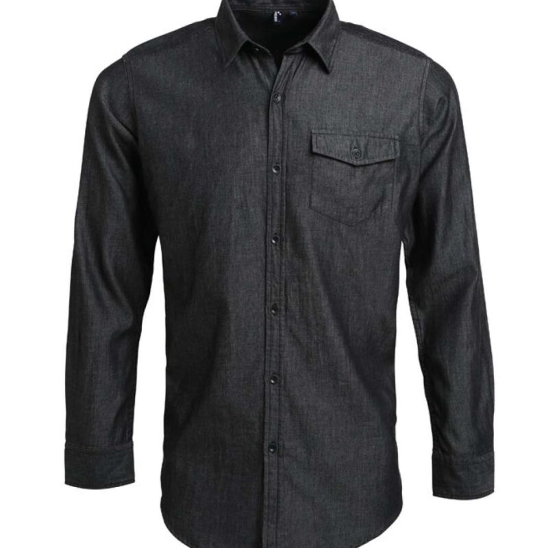 Premier MEN’S JEANS STITCH DENIM SHIRT - Μαύρο Τζιν