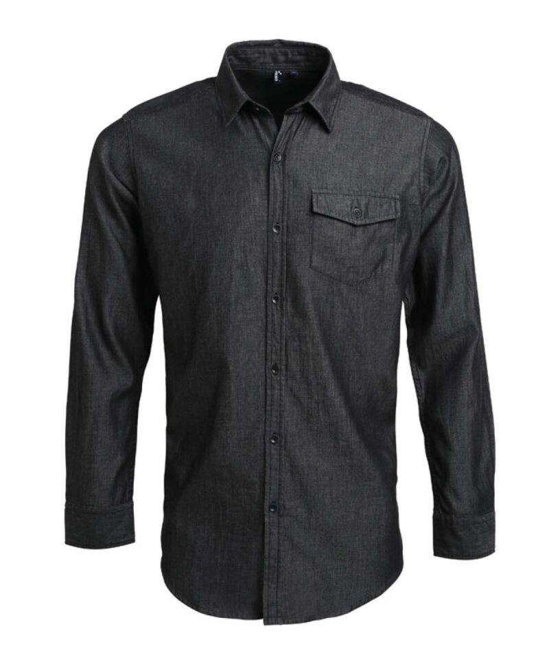 pr222-black_denim-a1 Premier MEN’S JEANS STITCH DENIM SHIRT - Μαύρο Τζιν