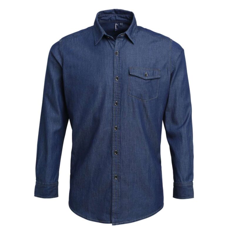 pr222-indigo_denim-a1 Premier MEN’S JEANS STITCH DENIM SHIRT - ίντιγκο τζιν