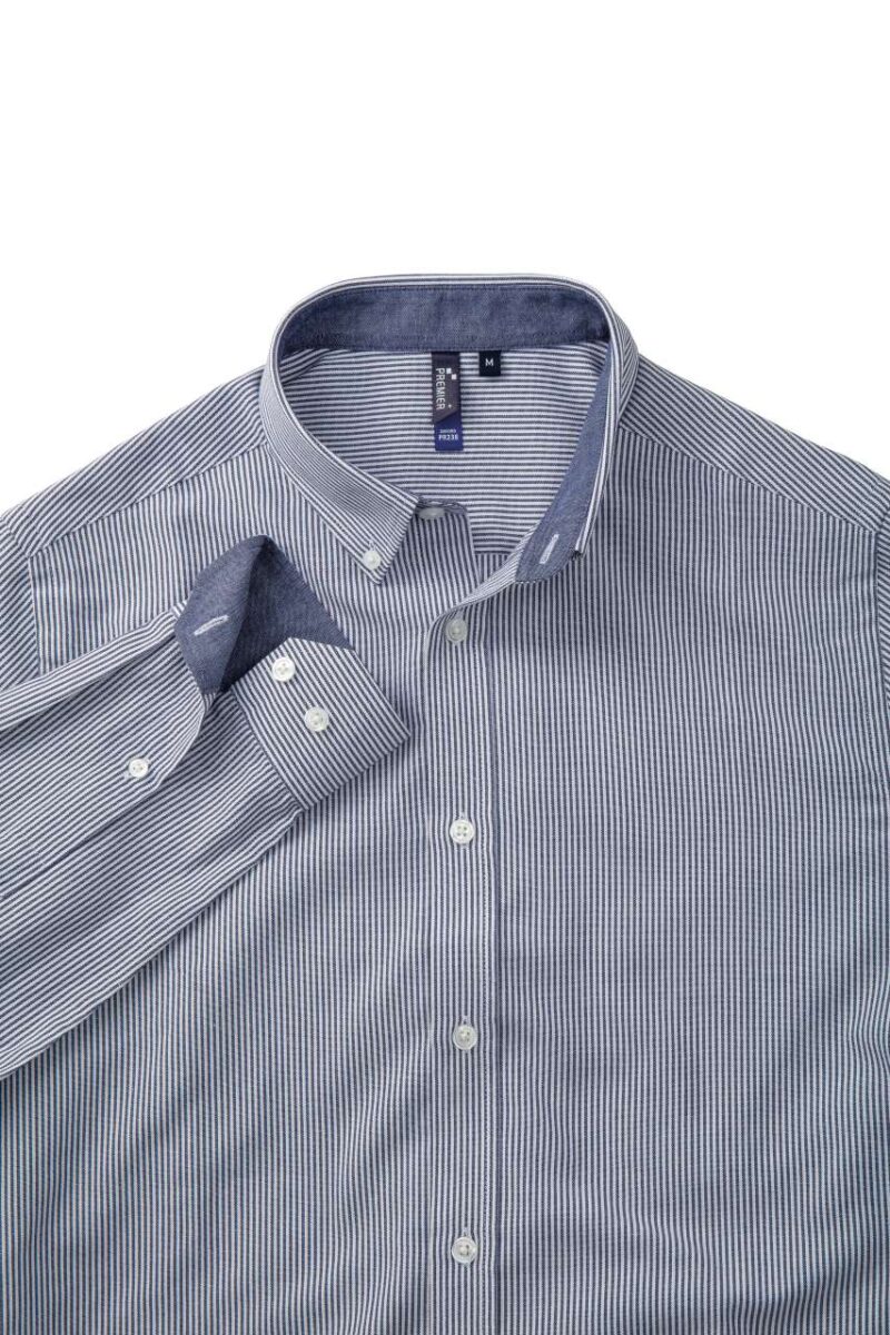 Premier SOL'S RICH OXFORD SHIRT STRIPES MEN - White/Oxford Blue