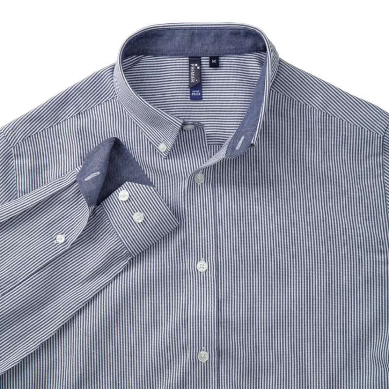 pr238-white_navy-a2 Premier SOL'S RICH OXFORD SHIRT STRIPES MEN - White/Oxford Blue