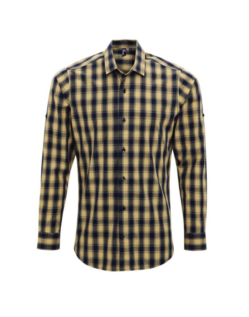 pr250-camelnavy-a1 Premier 'MULLIGAN' LONG - MEN'S SLEEVE COTTON CHECK SHIRT - Camel/Navy