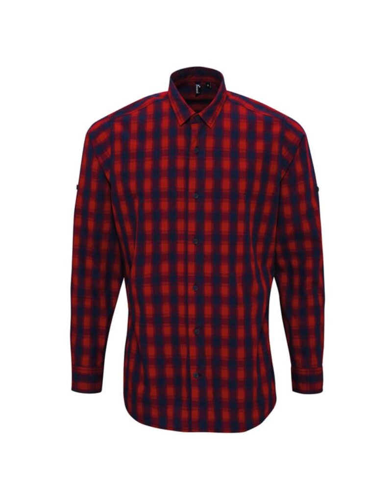 pr250-red_navy-a1 Premier 'MULLIGAN' LONG - MEN'S SLEEVE COTTON CHECK SHIRT - Κόκκινο/Ναυτικό